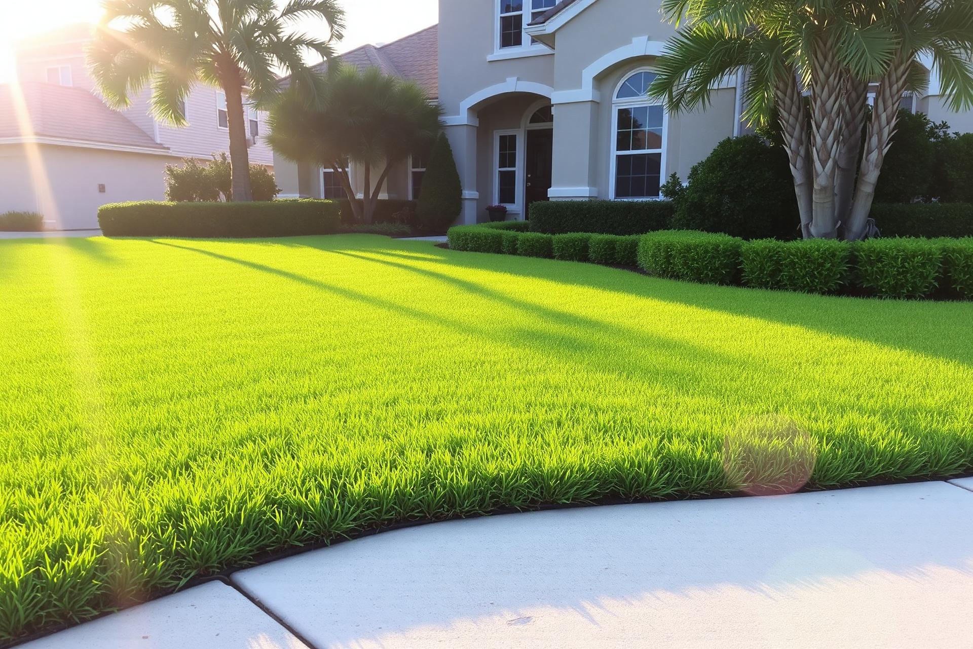 Freshly installed lush green sod lawn in front of a Central Florida home