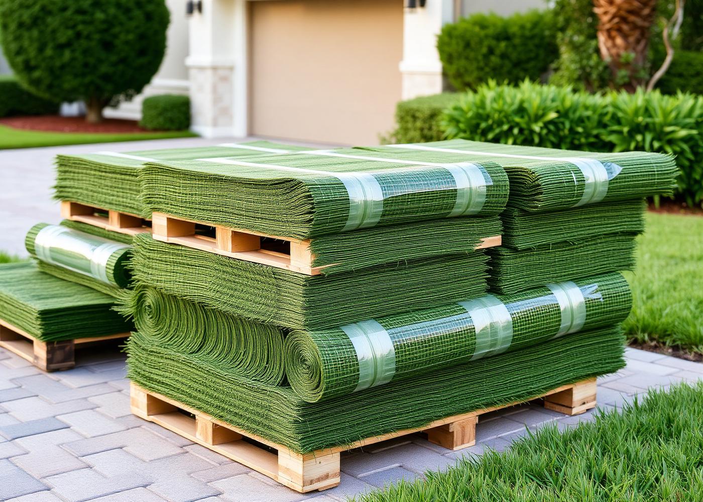 Pallets of fresh St. Augustine sod delivered the day of installation
